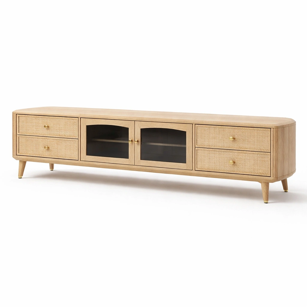 Meuble TV long bois clair 4 tiroirs