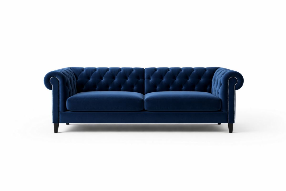 Samt Sofa 2-Sitzer Blau Holzrahmen