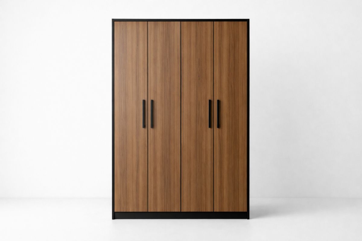 Kleiderschrank 4-türig Stahl Holzoptik