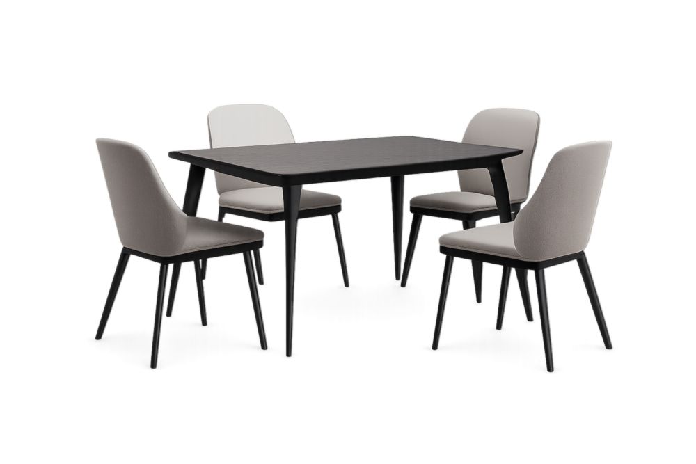 Essgruppe aus MDF-Holz mit 4 Stühlen schwarz und beige