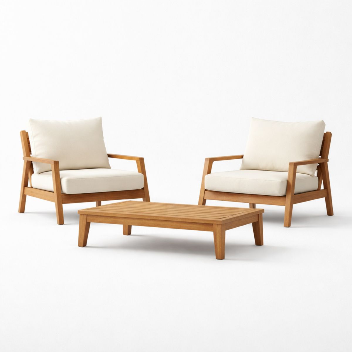 Garten-Lounge-Set Holz Sessel Kissen Beige Tisch