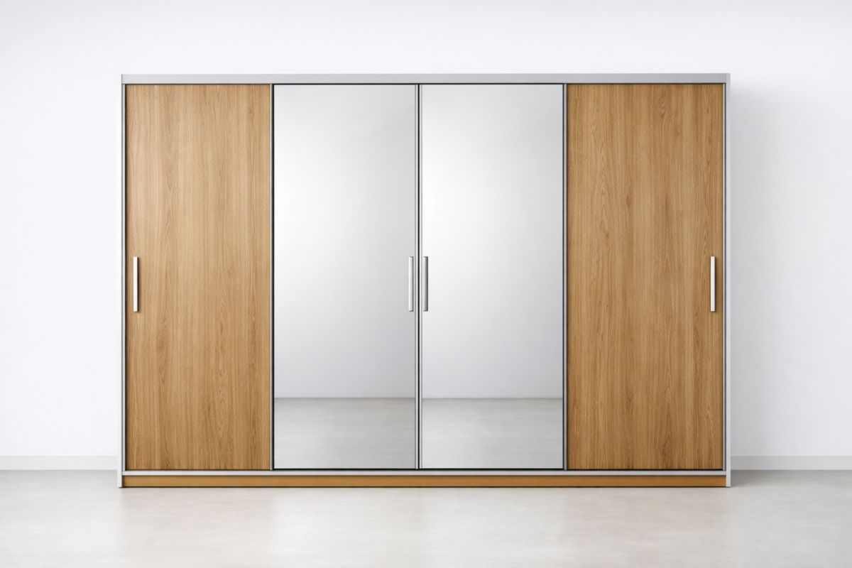 Schiebetürenschrank Holzoptik mit Spiegel 240x210x60 cm(B × H × T)