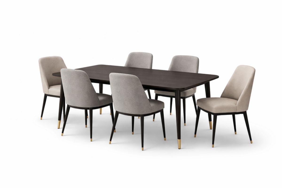 Esszimmerset Tisch und 6 Stühle Rechteckig Eicheholz Stoff Dunkelbraun Beige