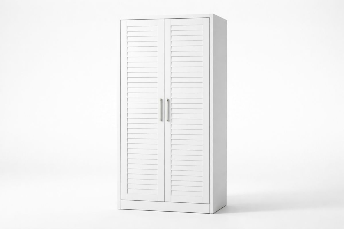 Kleiderschrank aus MDF-Holzwerkstoff mit Lamellentüren, Weiß, 180 cm Höhe