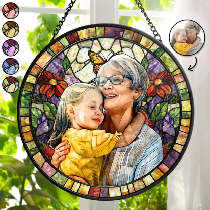 Personalized Family Portrait Stained Glass Suncatcher Custom Photo Memorial Window Hanging Gift
