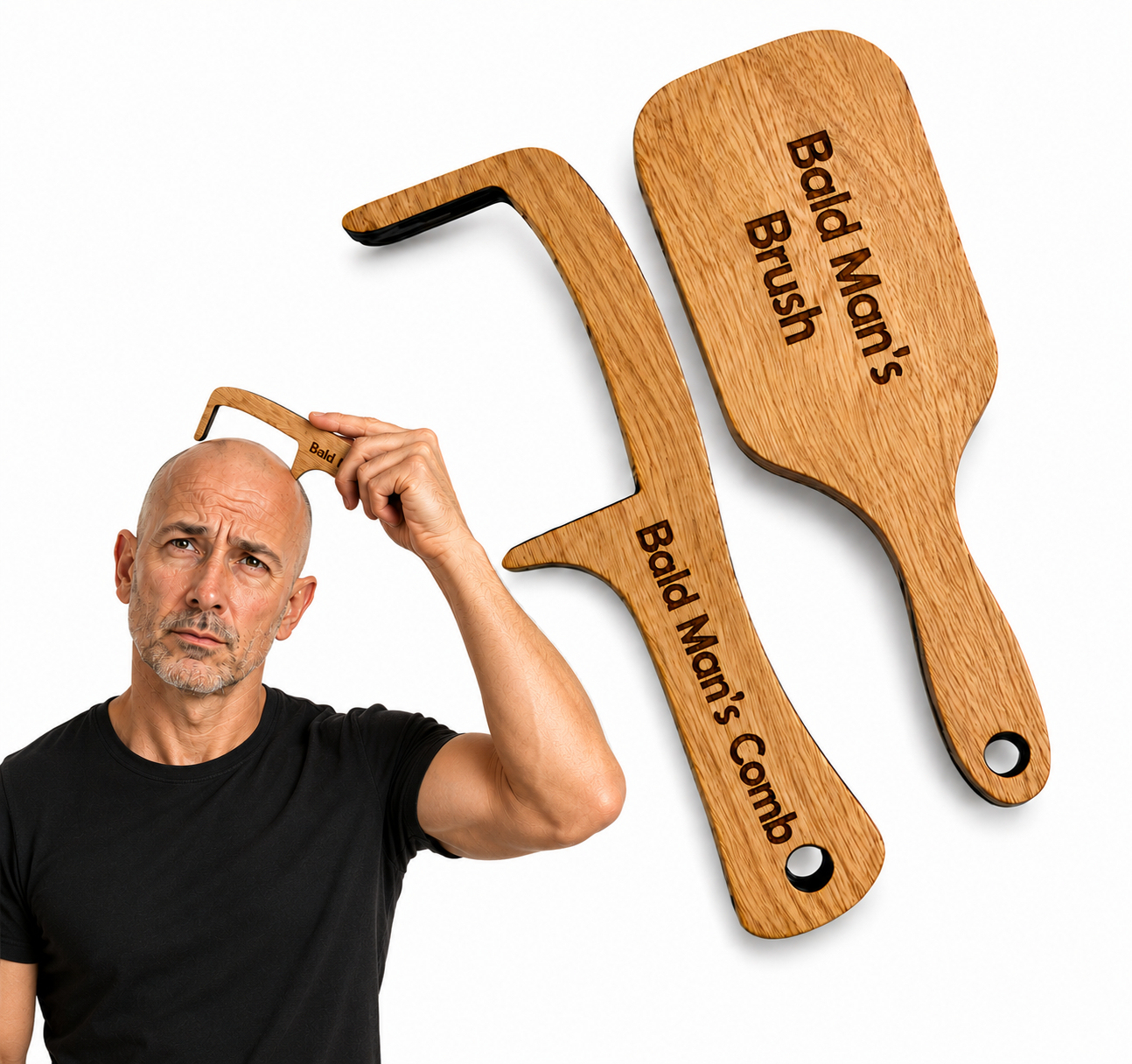 Bald Man's Comb, Bald Man Joke Hairbrush Bald Mans Comb and Brush Hairless Combing Funny Bald Man Wooden Grooming Tool Gag Gift for Bald Man Father Dad-Pawsmeowz