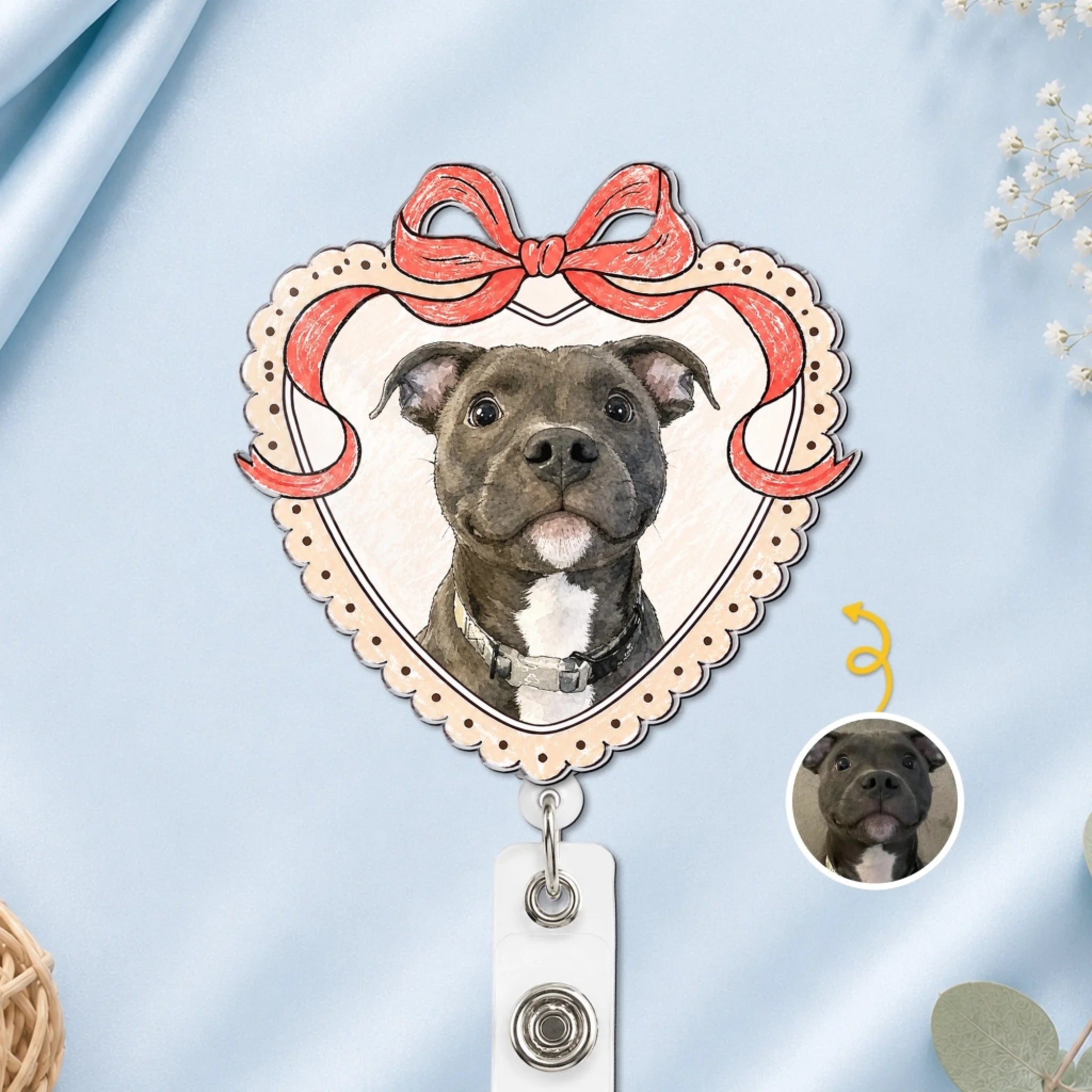 Custom Photo Acrylic Badge Reel - Personalized Birthday Gifts For Dog Cat Lovers, Dog Dad And Mom, Cat Owners - Proud Pet Mom At Work