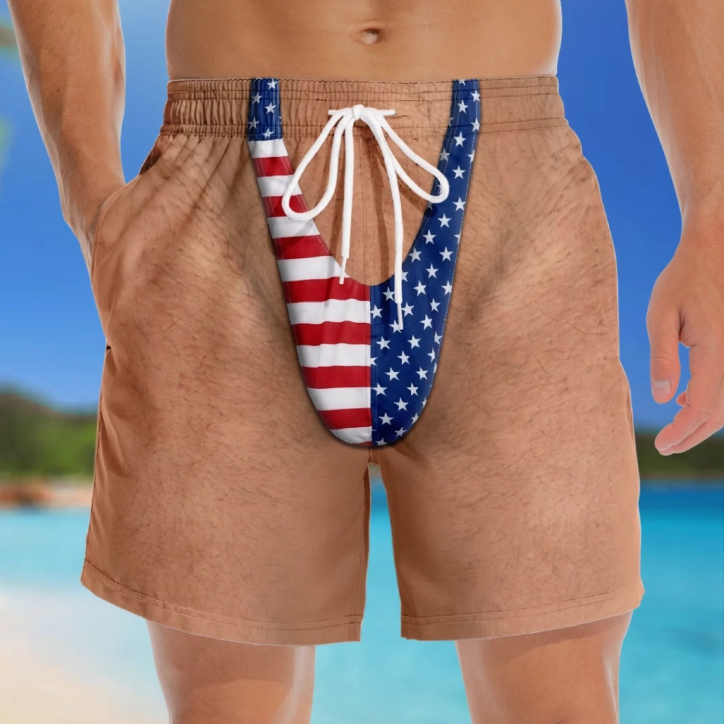 Custom Funny Patriotic Men Swim Trunks - Personalized Summer Vacation And Travel Gifts For Men - Looking Like Trouble