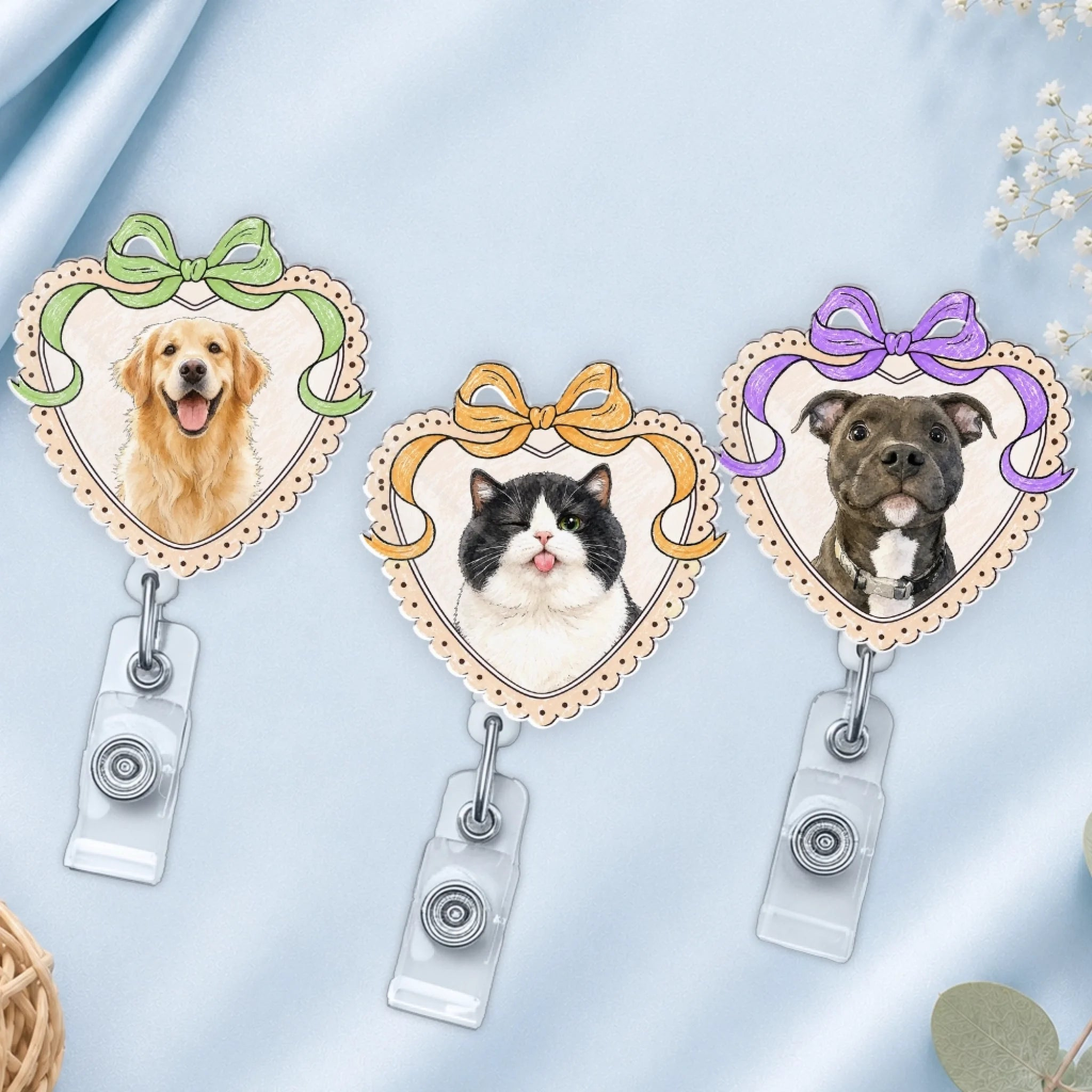Custom Photo Acrylic Badge Reel - Personalized Birthday Gifts For Dog Cat Lovers, Dog Dad And Mom, Cat Owners - Proud Pet Mom At Work