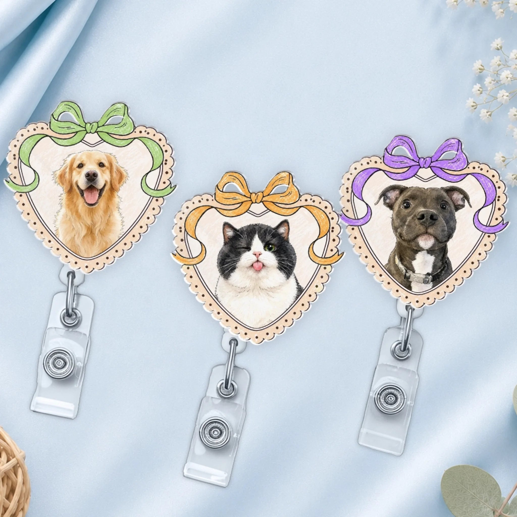 Custom Photo Acrylic Badge Reel - Personalized Birthday Gifts For Dog Cat Lovers, Dog Dad And Mom, Cat Owners - Proud Pet Mom At Work