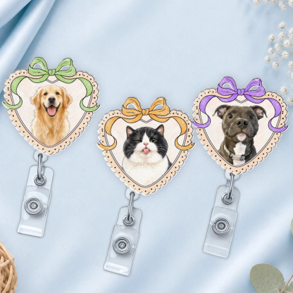 Custom Photo Acrylic Badge Reel - Personalized Birthday Gifts For Dog Cat Lovers, Dog Dad And Mom, Cat Owners - Proud Pet Mom At Work
