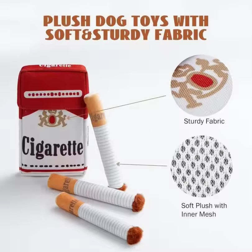 Cute Fake Cigarette Plush Dog Toy, Interactive Squeaking Chewing Toy for Pets