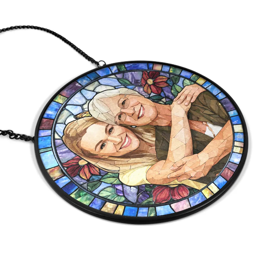 Personalized Family Portrait Stained Glass Suncatcher Custom Photo Memorial Window Hanging Gift