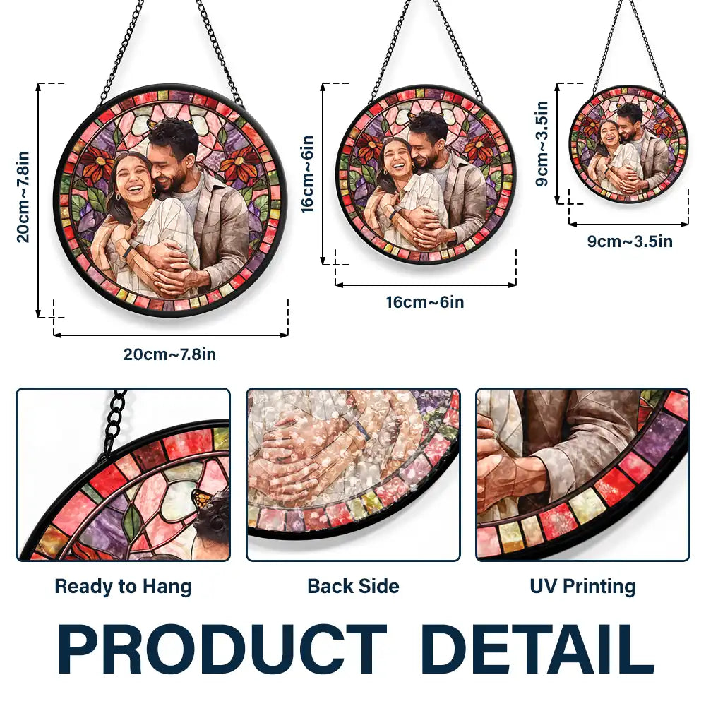 Personalized Family Portrait Stained Glass Suncatcher Custom Photo Memorial Window Hanging Gift