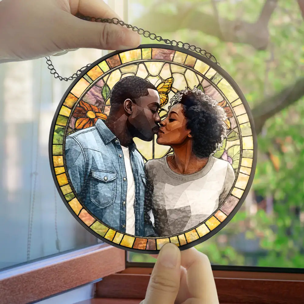 Personalized Family Portrait Stained Glass Suncatcher Custom Photo Memorial Window Hanging Gift