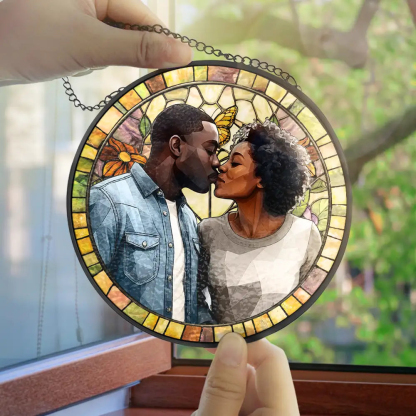 Personalized Family Portrait Stained Glass Suncatcher Custom Photo Memorial Window Hanging Gift