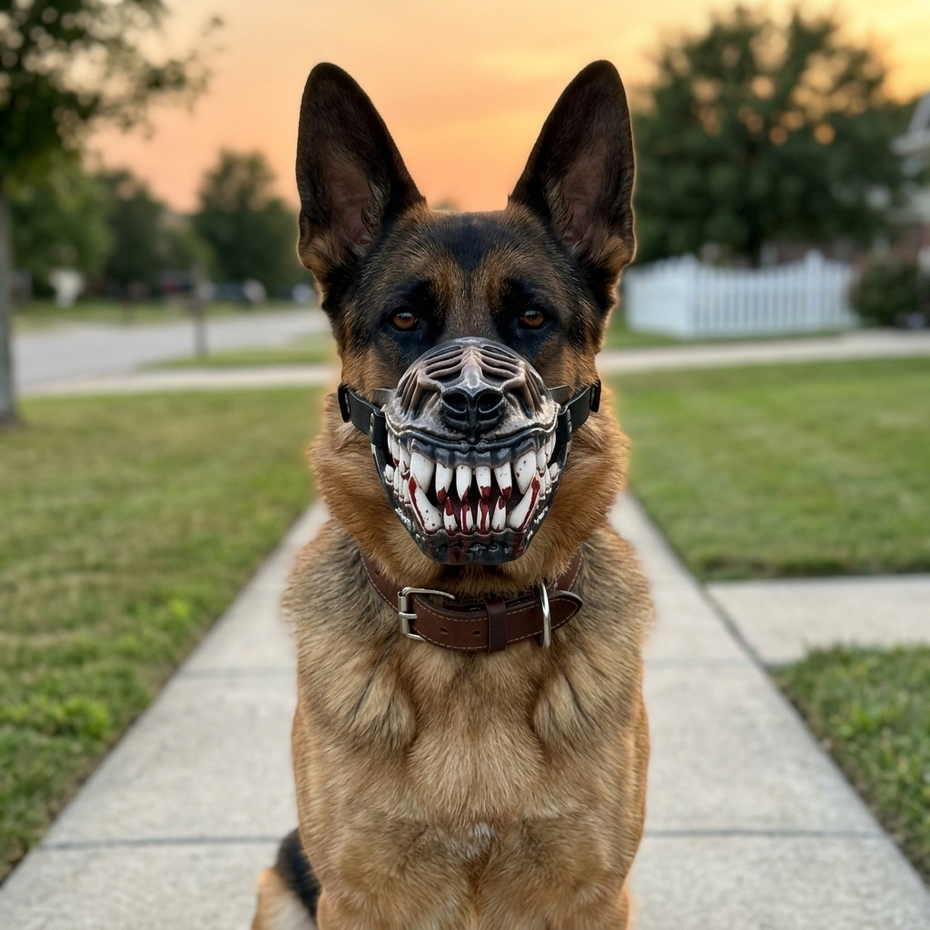 Predator Dog Muzzle Mask, Horror Monster Teeth Dog Mouth Guard with Elastic Strap, Breathable Vent Silicone Muzzle for Cosplay Halloween Costume Party Prop