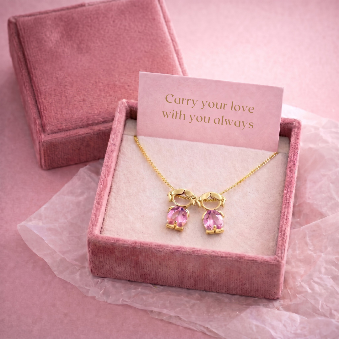Mother Children Matching Gemstone Pendant Necklace, Stainless Steel Boy Girl Charm Necklace, Mom Child Family Jewelry Gift for Mother's Day
