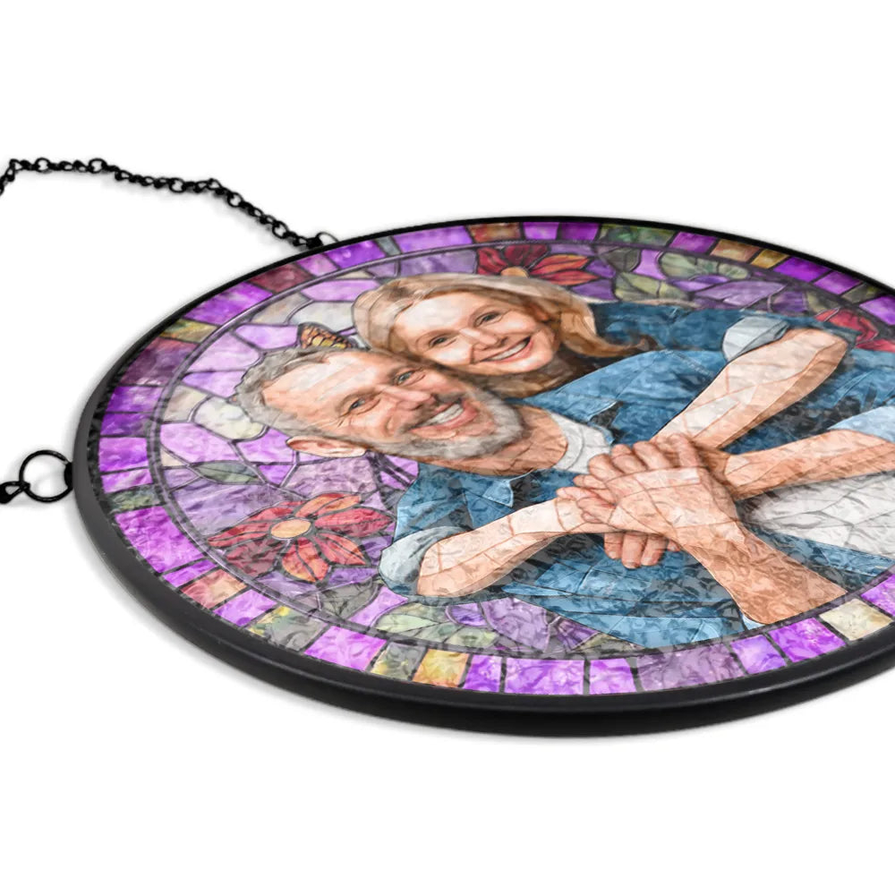 Personalized Family Portrait Stained Glass Suncatcher Custom Photo Memorial Window Hanging Gift