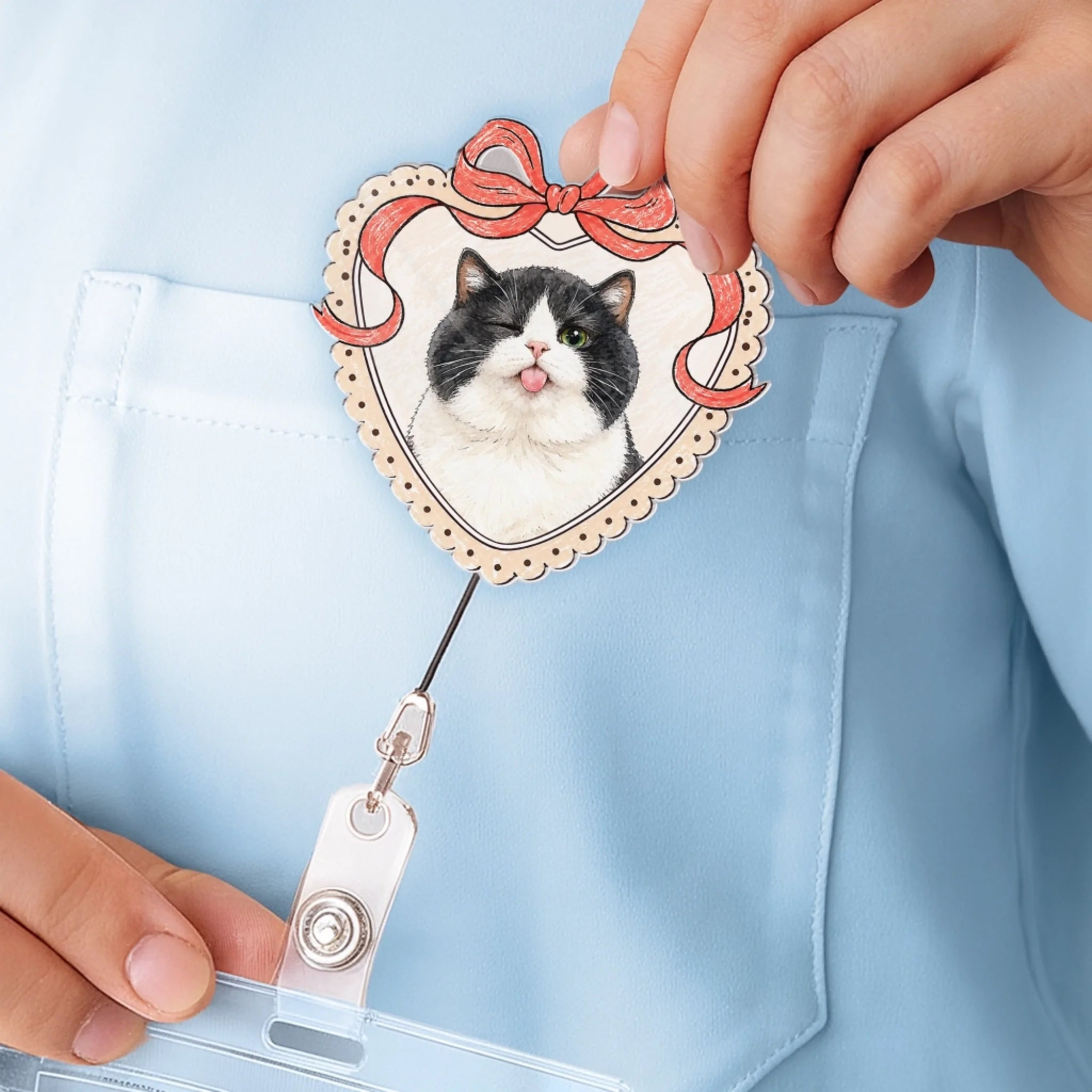 Custom Photo Acrylic Badge Reel - Personalized Birthday Gifts For Dog Cat Lovers, Dog Dad And Mom, Cat Owners - Proud Pet Mom At Work