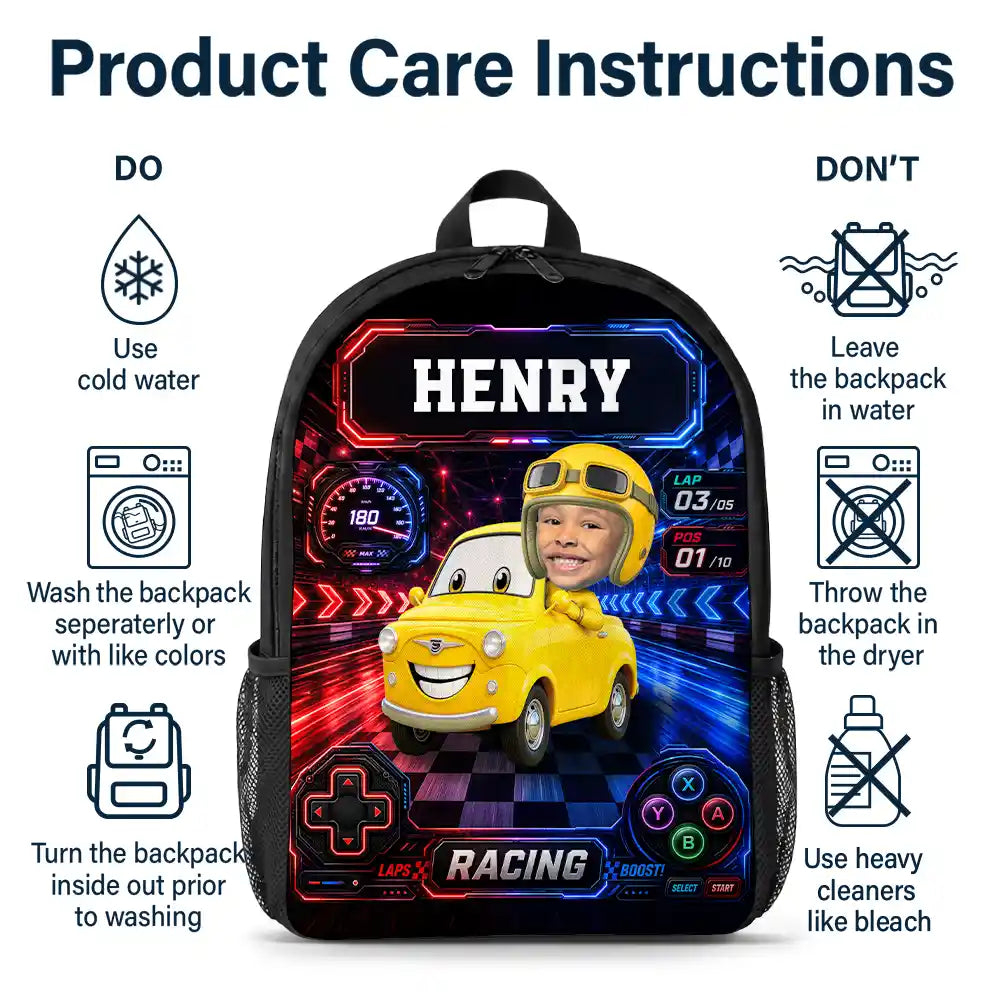 Custom Photo Kid Car Racing - Personalized Kids Backpack