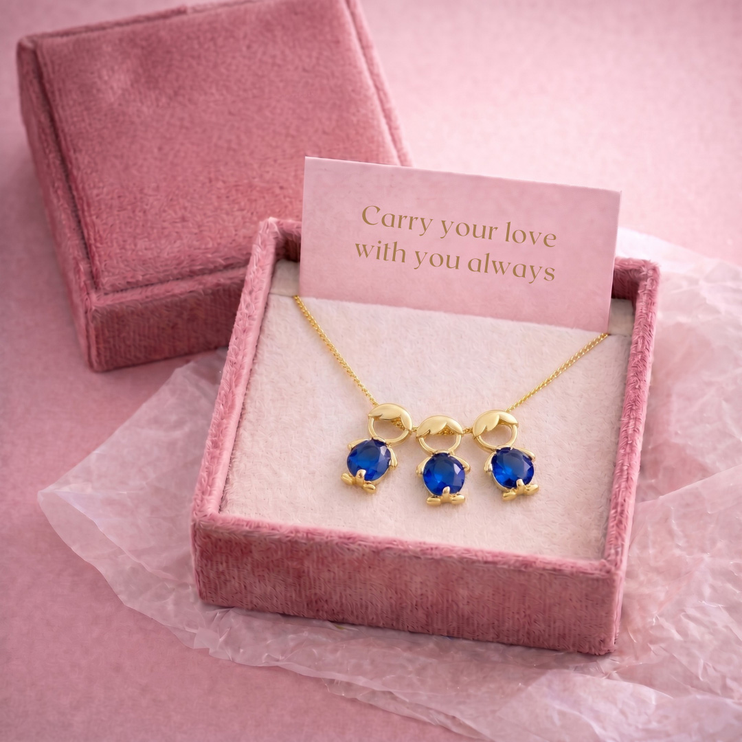 Mother Children Matching Gemstone Pendant Necklace, Stainless Steel Boy Girl Charm Necklace, Mom Child Family Jewelry Gift for Mother's Day