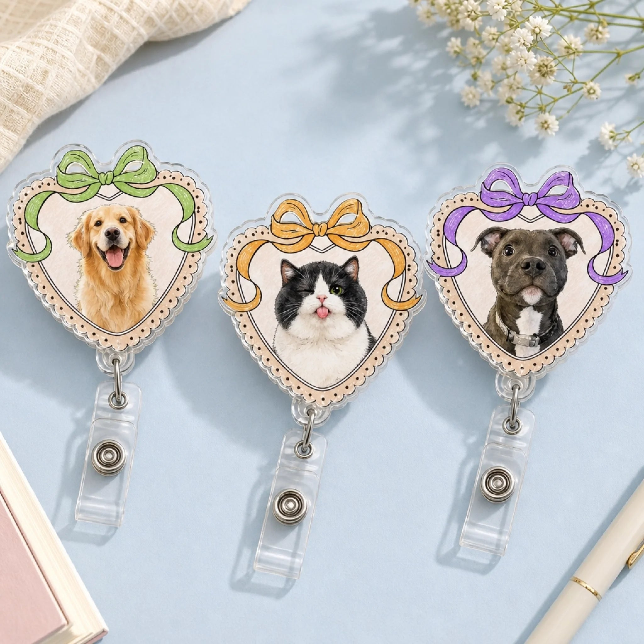 Custom Photo Acrylic Badge Reel - Personalized Birthday Gifts For Dog Cat Lovers, Dog Dad And Mom, Cat Owners - Proud Pet Mom At Work