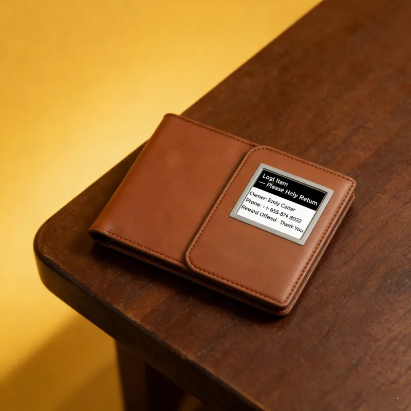 Smart E-Ink Wallet, Anti-Lost Tracker with Custom Photo Display, Digital ID & Find-My Locator Function, Gift for Him