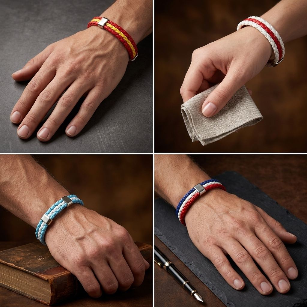 Flag Leather Bracelet Multicolor National Flag PU Leather Bracelet Wrap Bangle with Alloy Clasp for Women Men Wristband Jewelry