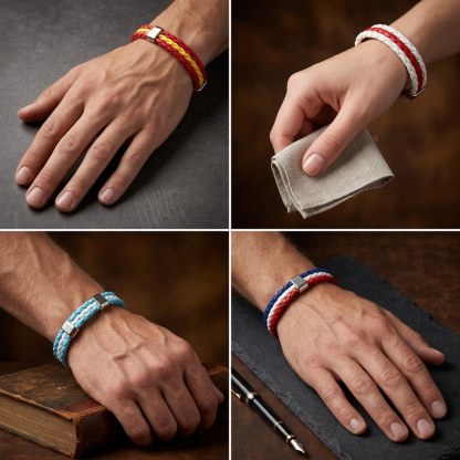 Flag Leather Bracelet Multicolor National Flag PU Leather Bracelet Wrap Bangle with Alloy Clasp for Women Men Wristband Jewelry