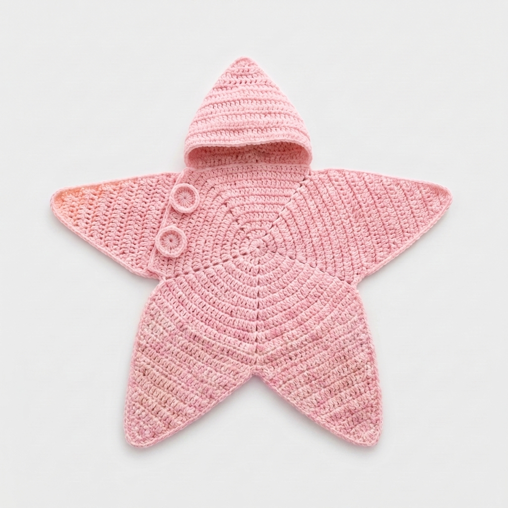 Baby Patrick Star Crochet Hooded Swaddle Wrap, Soft Knit Starfish Newborn Sleep Costume for Photoshoot