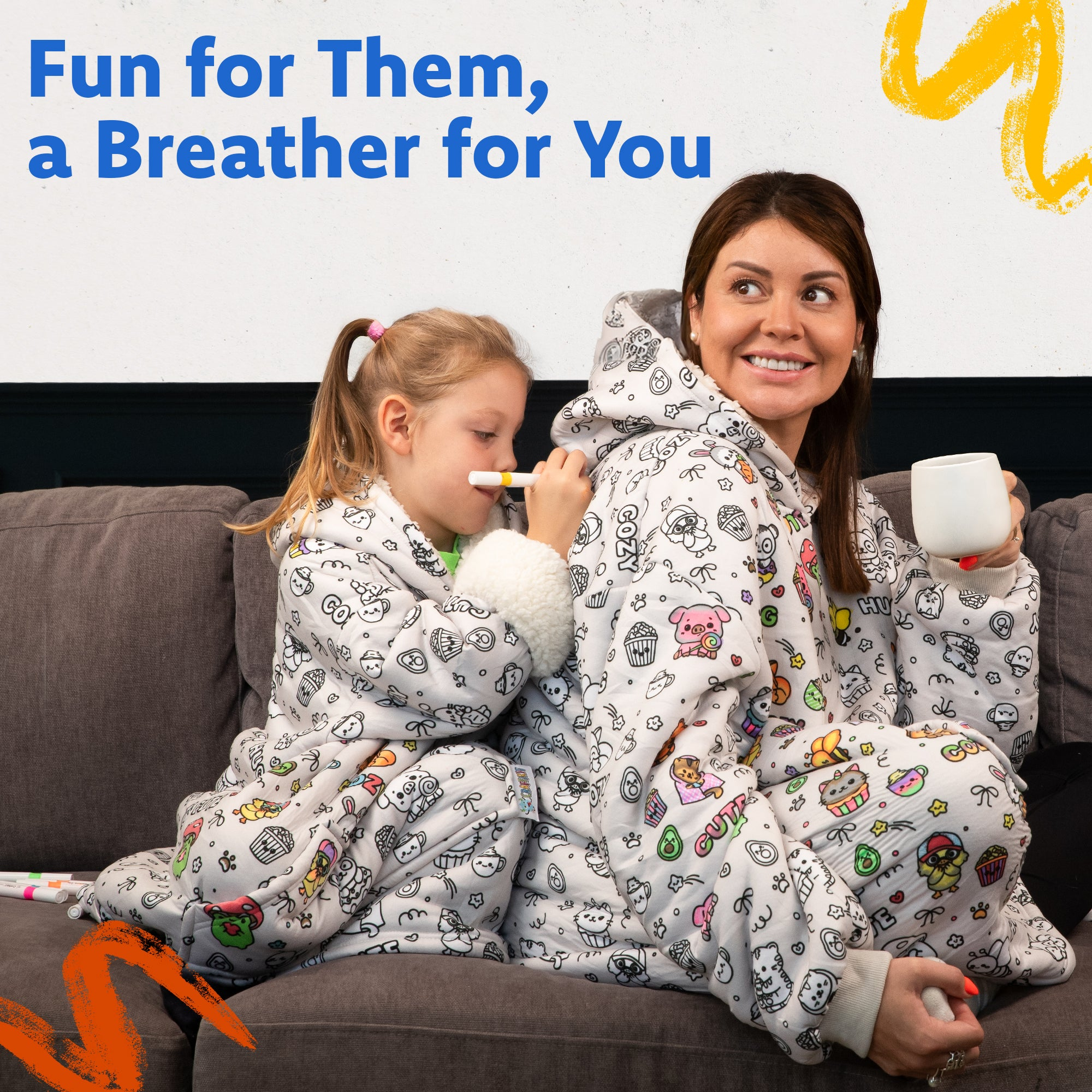 Cozy Doodle Color In Blanket Hoodie Oversized Wearable Craft Kit  Fleece Washable Activity Gift for Kids and Adults