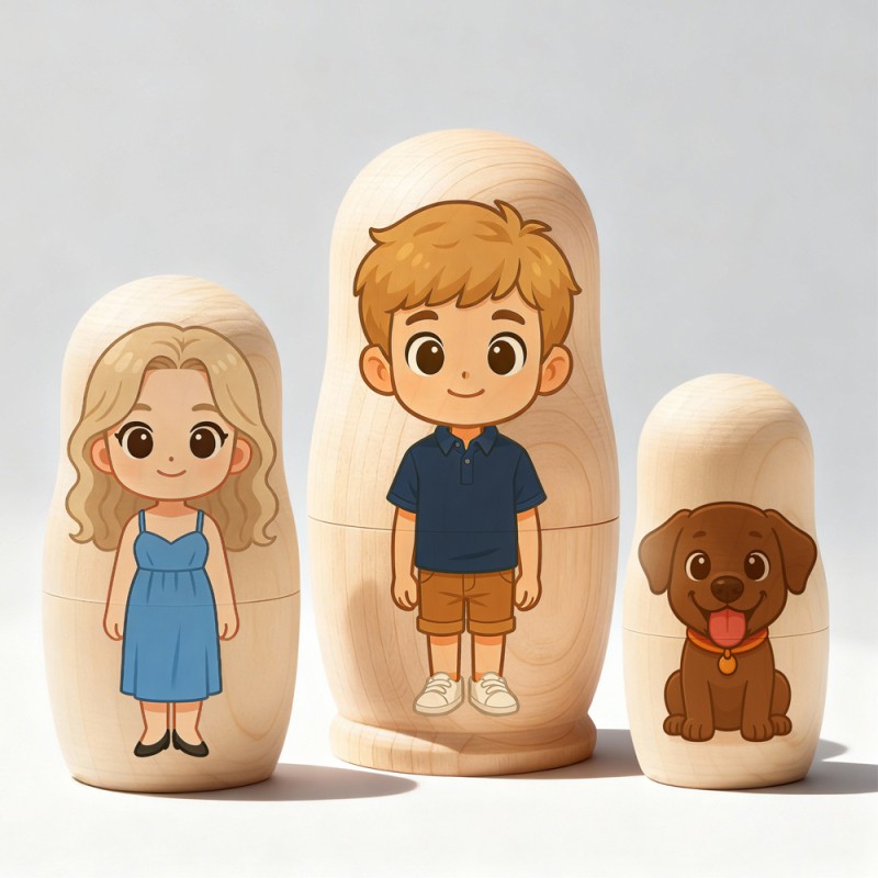 Personalized Portrait Nesting Doll Custom Photo Family Portrait Cartoon Style Gift Photo Anniversary Gifts