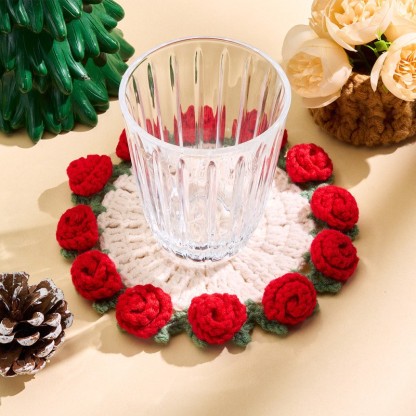Handmade Crochet Rose Bouquet Coaster Set Transformable Floral Coaster & Home Decor Unique Eco-Friendly Gift