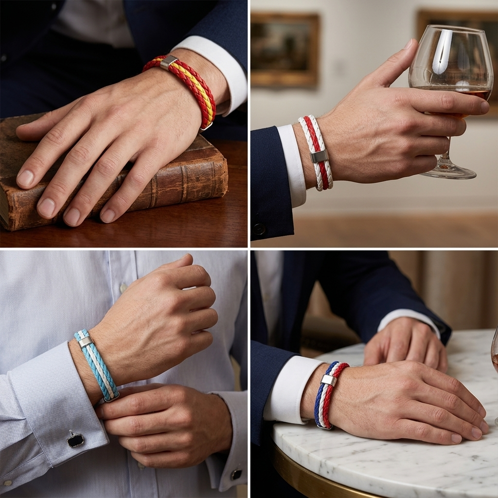 Flag Leather Bracelet Multicolor National Flag PU Leather Bracelet Wrap Bangle with Alloy Clasp for Women Men Wristband Jewelry