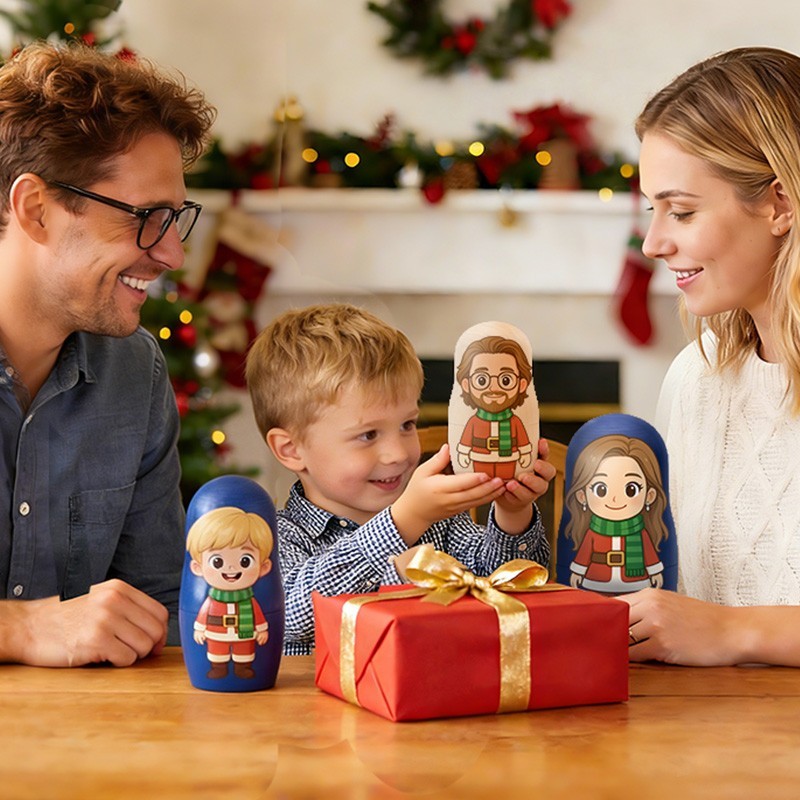 Personalized Portrait Nesting Doll Custom Photo Family Portrait Cartoon Style Gift Photo Anniversary Gifts