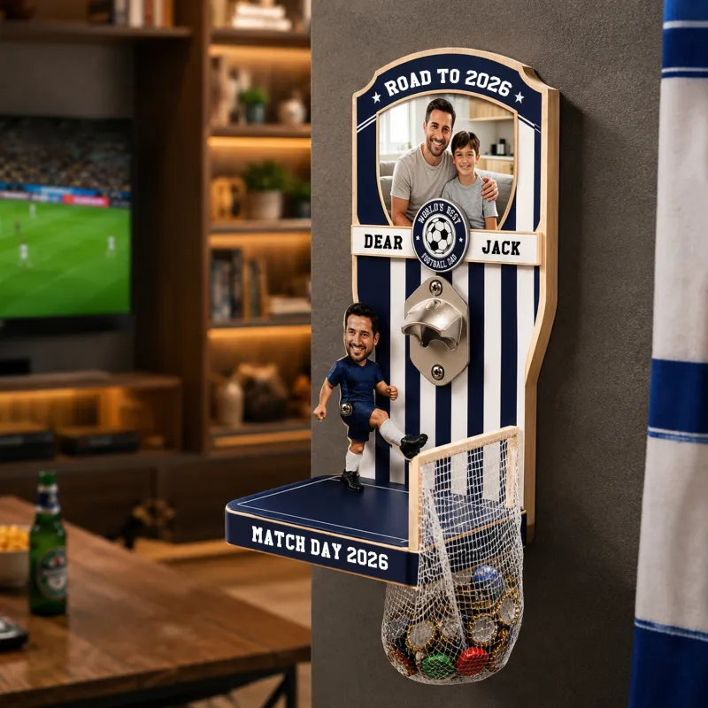 Custom Soccer Beer Opener Wall Decor – Funny Football Goal Bottle Cap Game with Custom Face, Photo & Team Colors Father’s Day Gift
