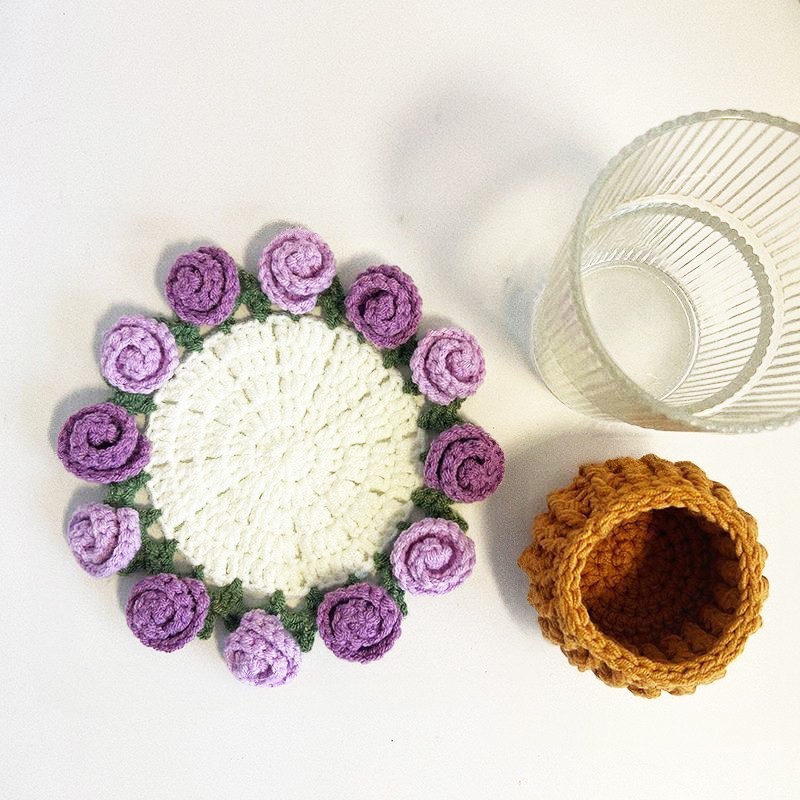 Handmade Crochet Rose Bouquet Coaster Set Transformable Floral Coaster & Home Decor Unique Eco-Friendly Gift