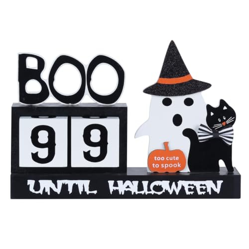 Wood Halloween Countdown Calendar Halloween Decor, Two Movable Numeral Blocks for Counting 99 Days to Halloween, Ghost Ornaments Boo Sign Halloween Room Decor