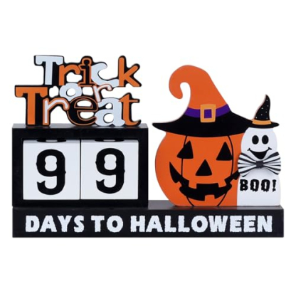 Wood Halloween Countdown Calendar Halloween Decor, Two Movable Numeral Blocks for Counting 99 Days to Halloween, Ghost Ornaments Boo Sign Halloween Room Decor