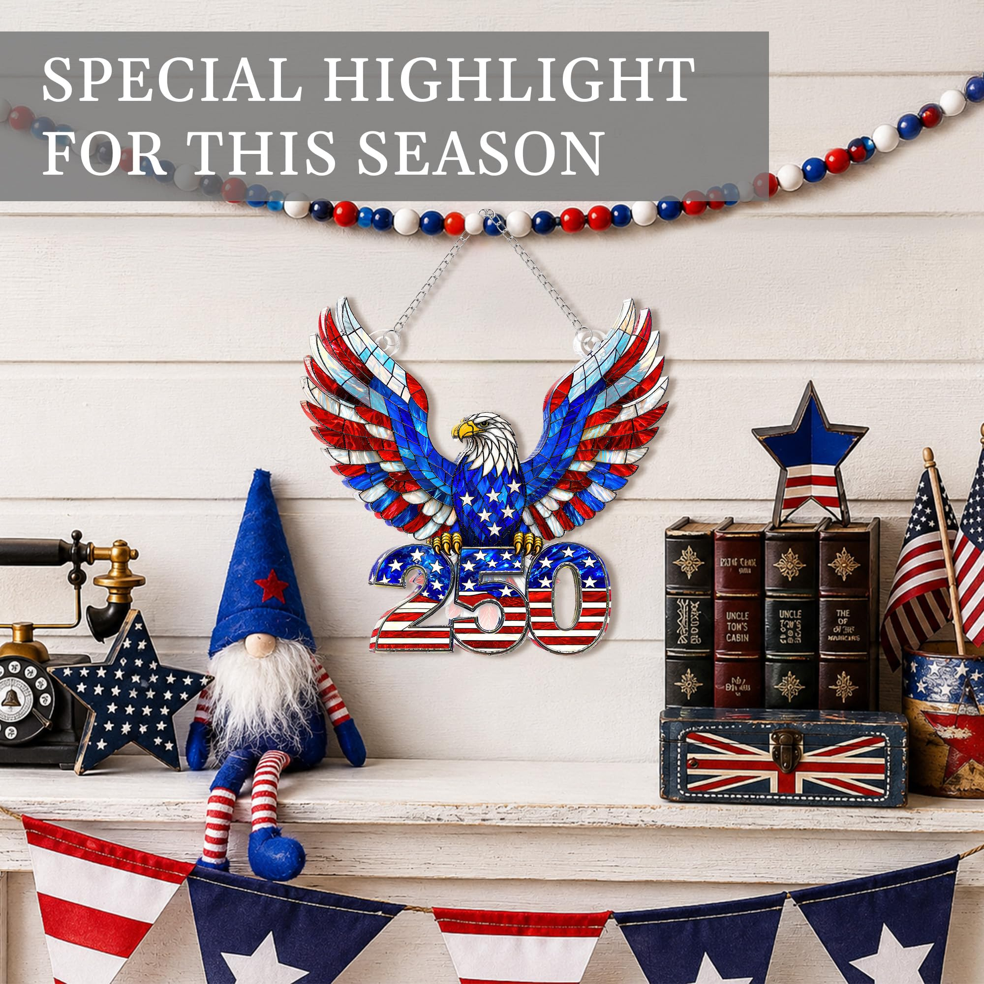 Eagle 250 Anniversary USA Ornament, 2D Acrylic America 250 Merchandise, Fourth of July Decorations, Patriotic Decor, USA 250th Anniversary 4th of July Gifts, America 250th Birthday Gifts