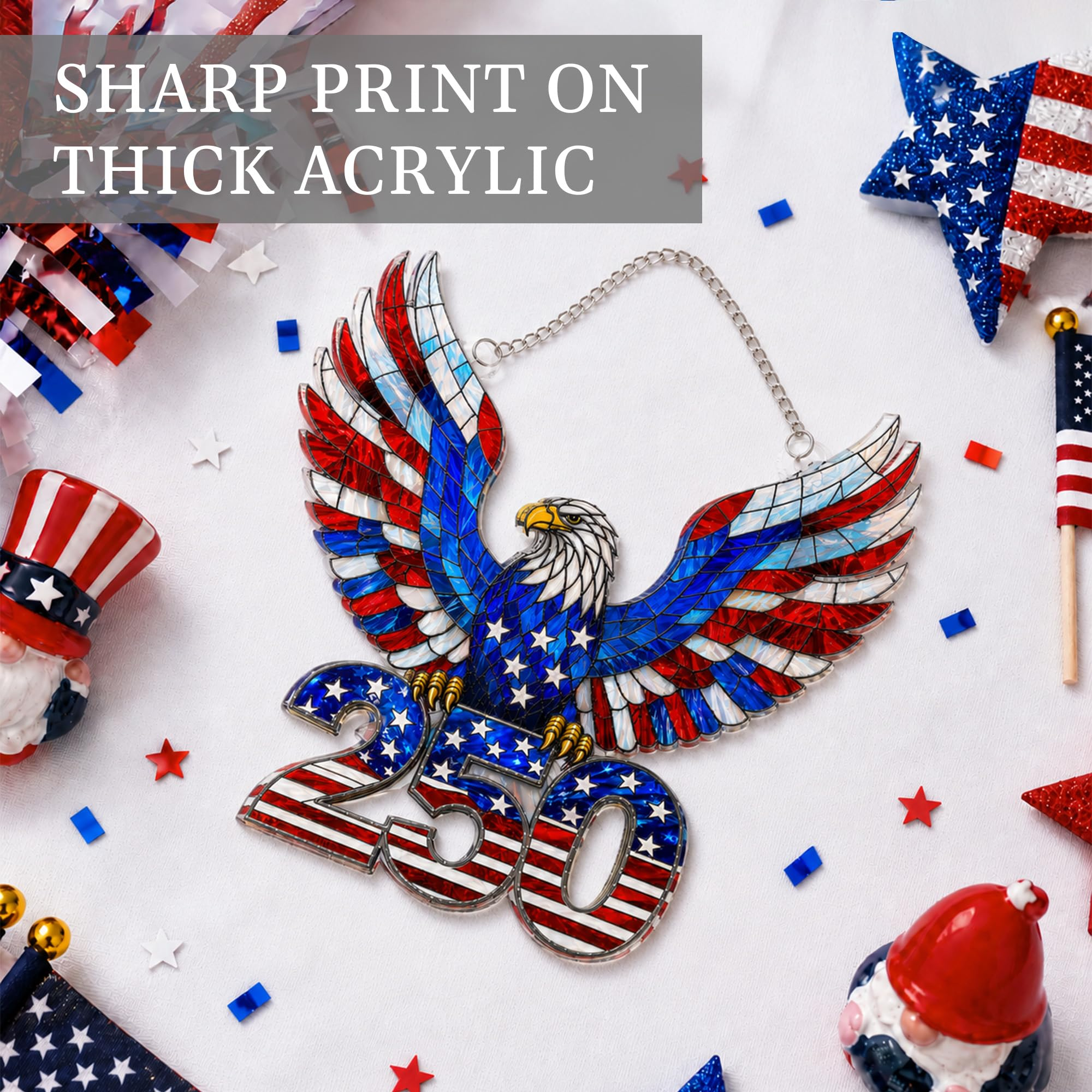 Eagle 250 Anniversary USA Ornament, 2D Acrylic America 250 Merchandise, Fourth of July Decorations, Patriotic Decor, USA 250th Anniversary 4th of July Gifts, America 250th Birthday Gifts
