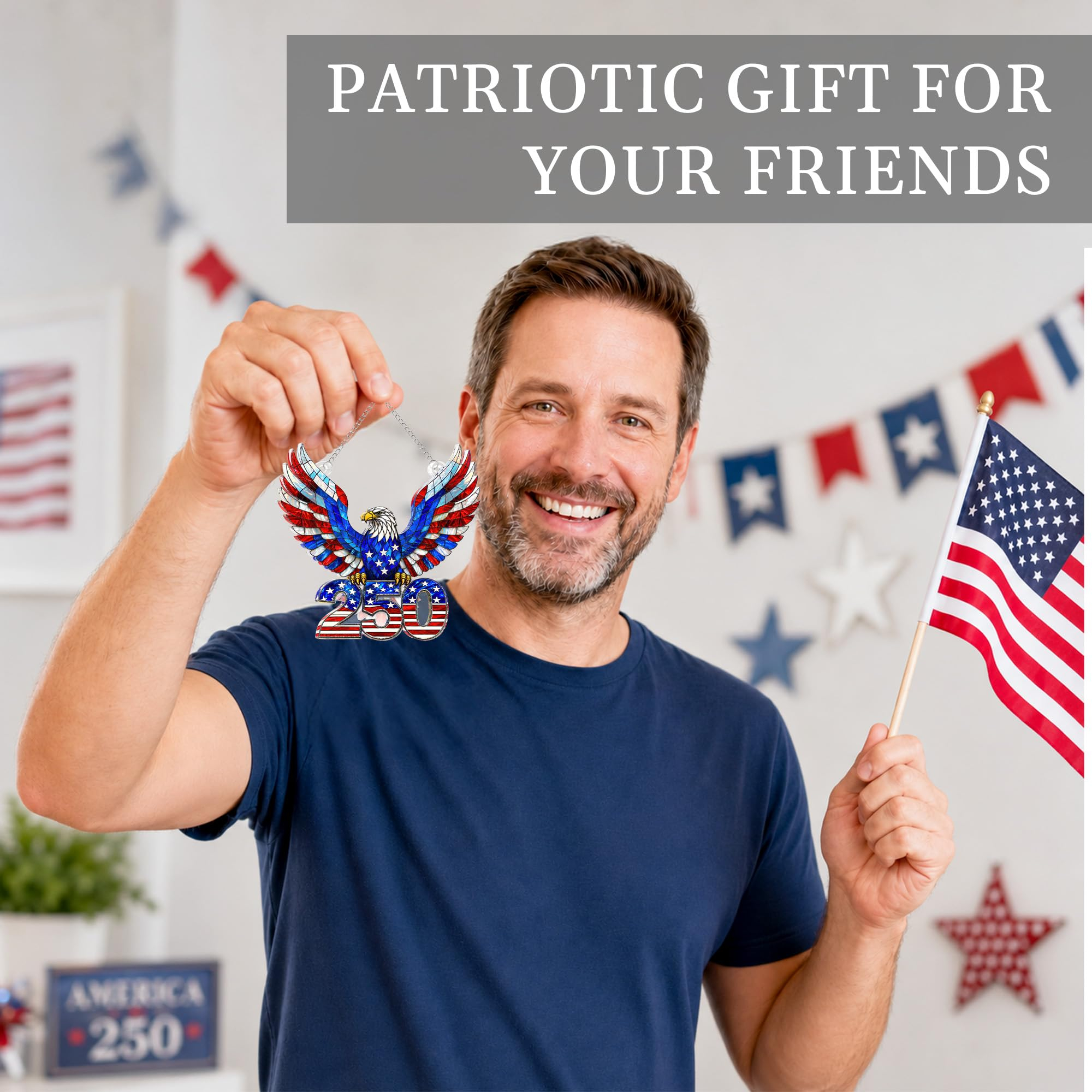 Eagle 250 Anniversary USA Ornament, 2D Acrylic America 250 Merchandise, Fourth of July Decorations, Patriotic Decor, USA 250th Anniversary 4th of July Gifts, America 250th Birthday Gifts