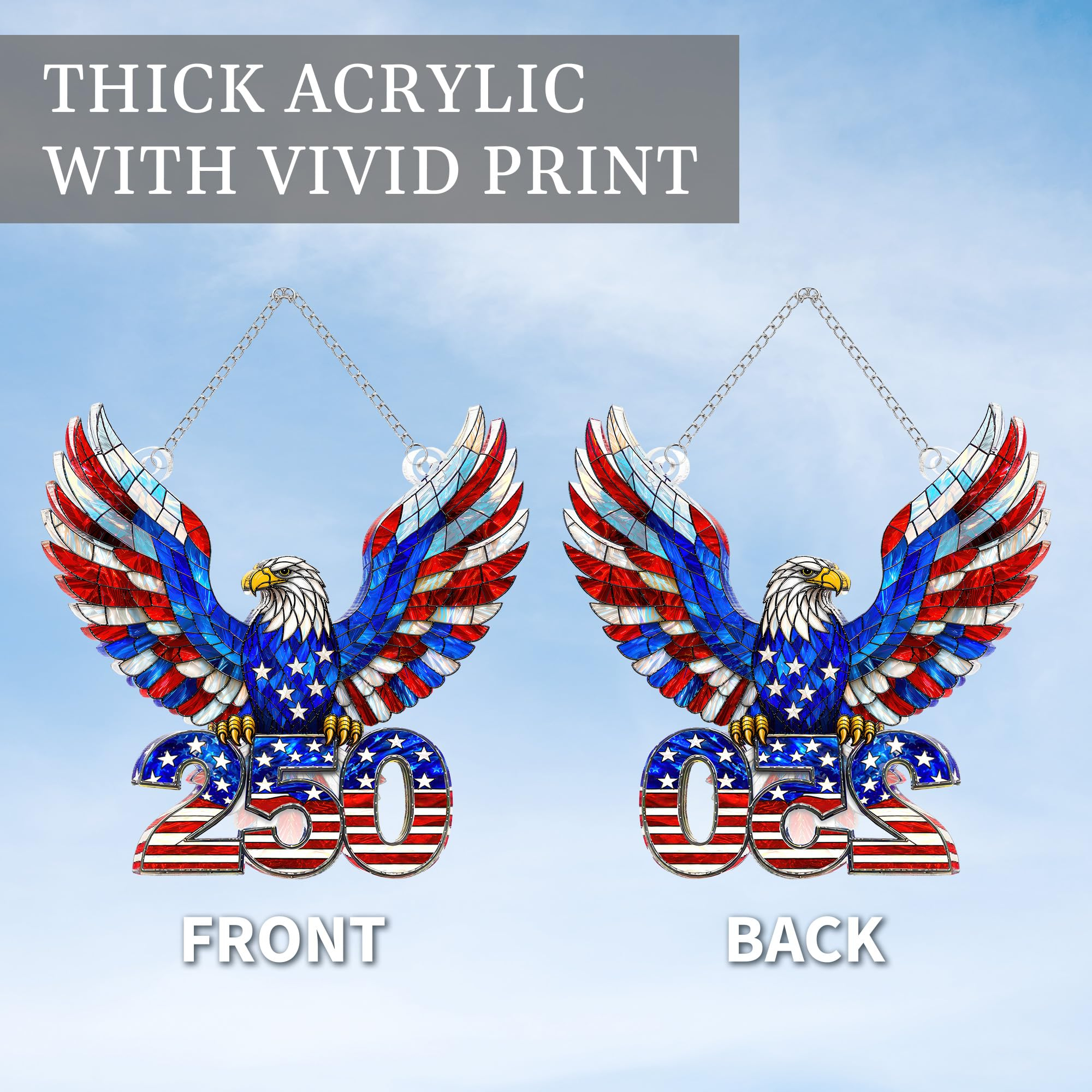 Eagle 250 Anniversary USA Ornament, 2D Acrylic America 250 Merchandise, Fourth of July Decorations, Patriotic Decor, USA 250th Anniversary 4th of July Gifts, America 250th Birthday Gifts