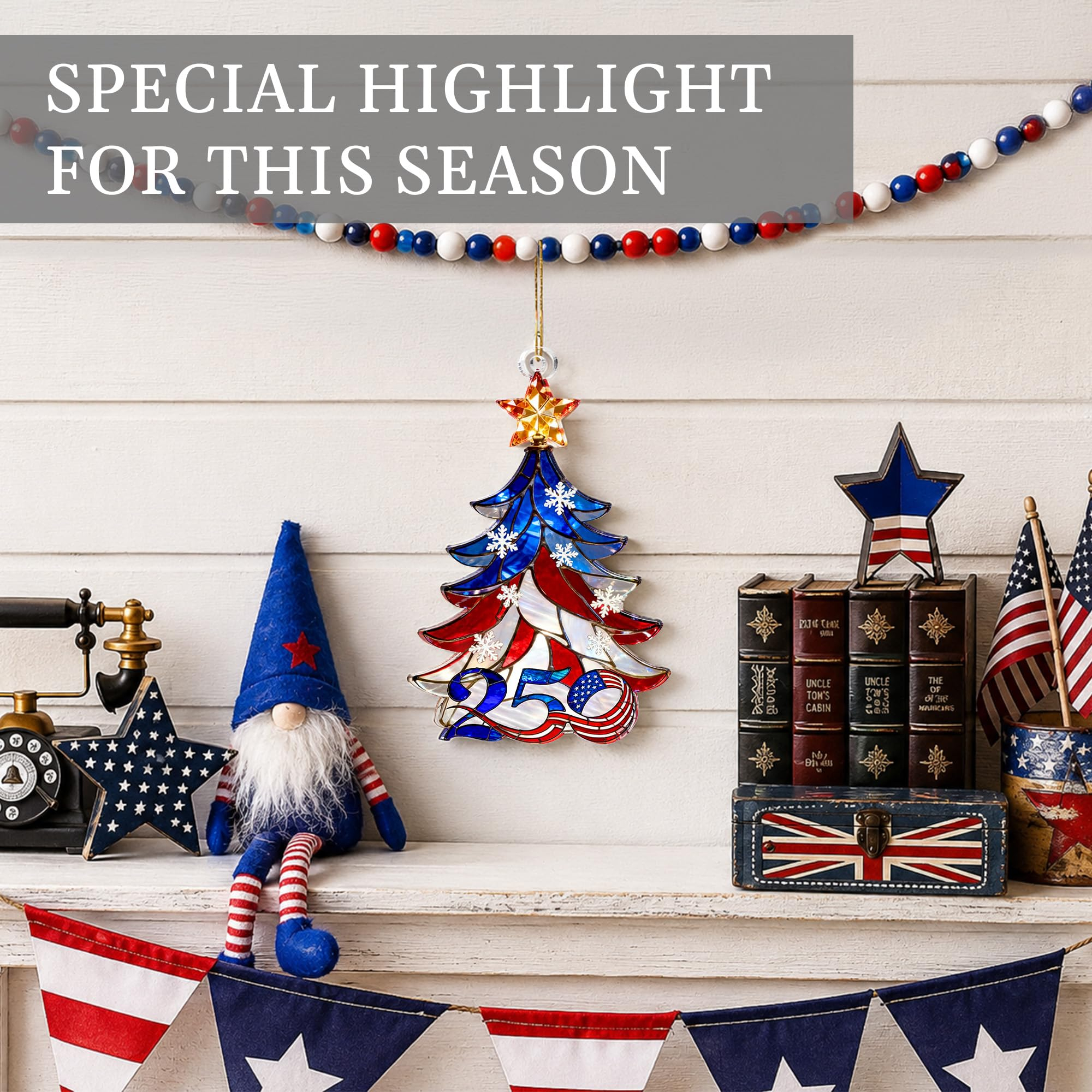 250 Anniversary USA Ornament, 2D Acrylic America 250 Merchandise, Fourth of July Decorations, Patriotic Decor, USA 250th Anniversary 4th of July Gifts, America 250th Birthday Gifts - Tree