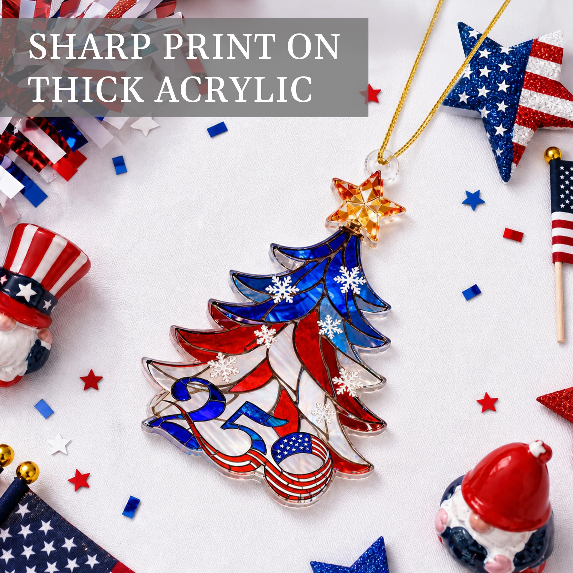 250 Anniversary USA Ornament, 2D Acrylic America 250 Merchandise, Fourth of July Decorations, Patriotic Decor, USA 250th Anniversary 4th of July Gifts, America 250th Birthday Gifts - Tree