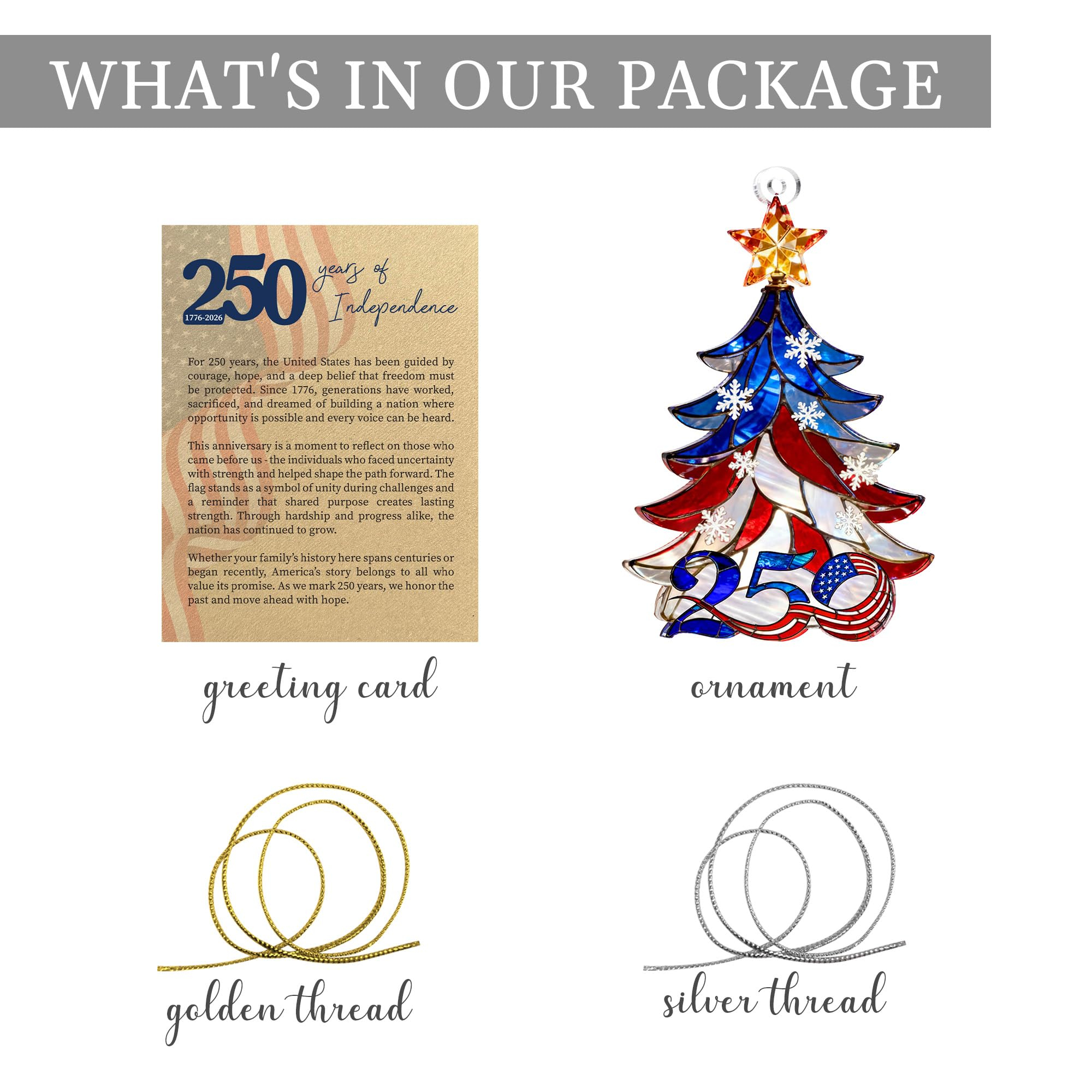 250 Anniversary USA Ornament, 2D Acrylic America 250 Merchandise, Fourth of July Decorations, Patriotic Decor, USA 250th Anniversary 4th of July Gifts, America 250th Birthday Gifts - Tree