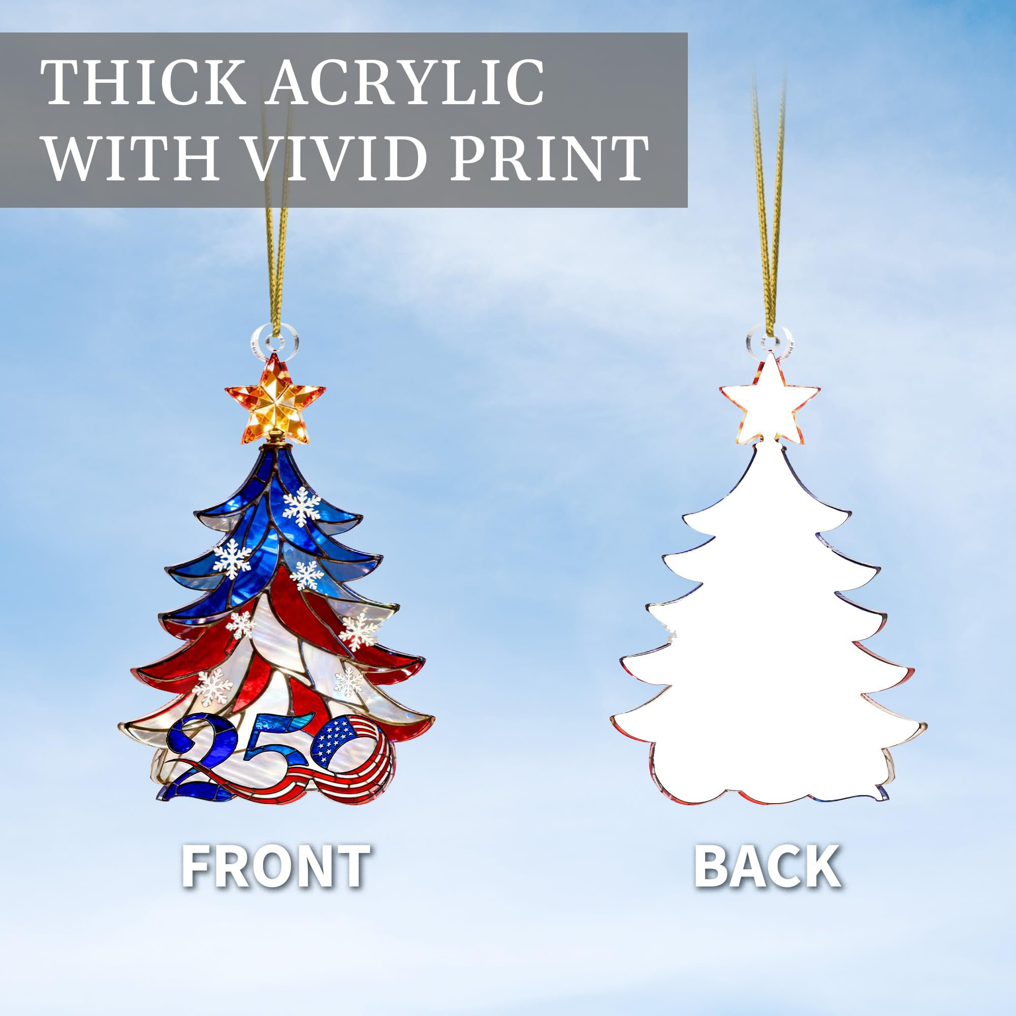 250 Anniversary USA Ornament, 2D Acrylic America 250 Merchandise, Fourth of July Decorations, Patriotic Decor, USA 250th Anniversary 4th of July Gifts, America 250th Birthday Gifts - Tree