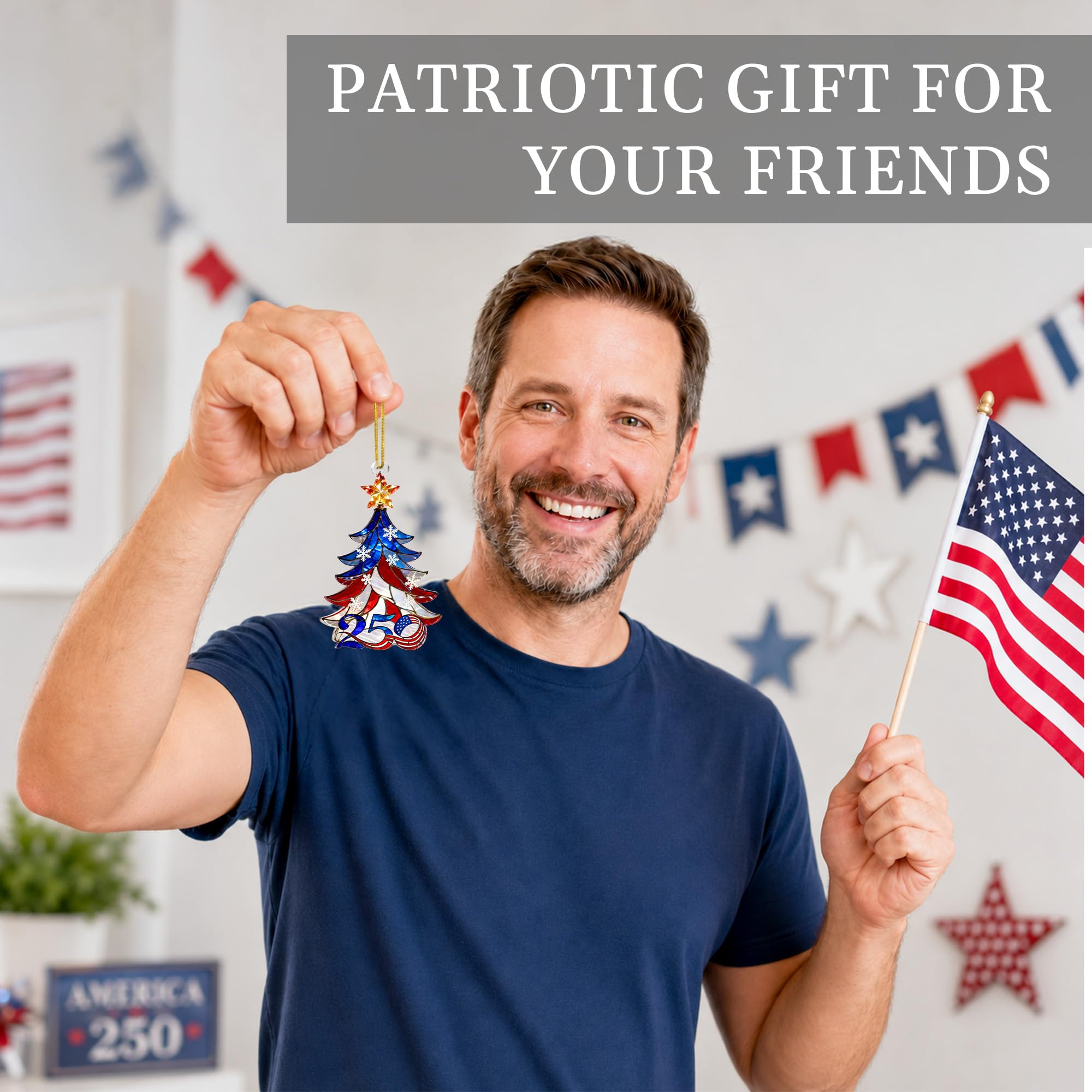 250 Anniversary USA Ornament, 2D Acrylic America 250 Merchandise, Fourth of July Decorations, Patriotic Decor, USA 250th Anniversary 4th of July Gifts, America 250th Birthday Gifts - Tree