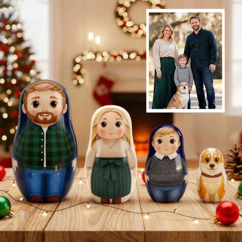 Personalized Portrait Nesting Doll Custom Photo Family Portrait Cartoon Style Gift Photo Anniversary Gifts